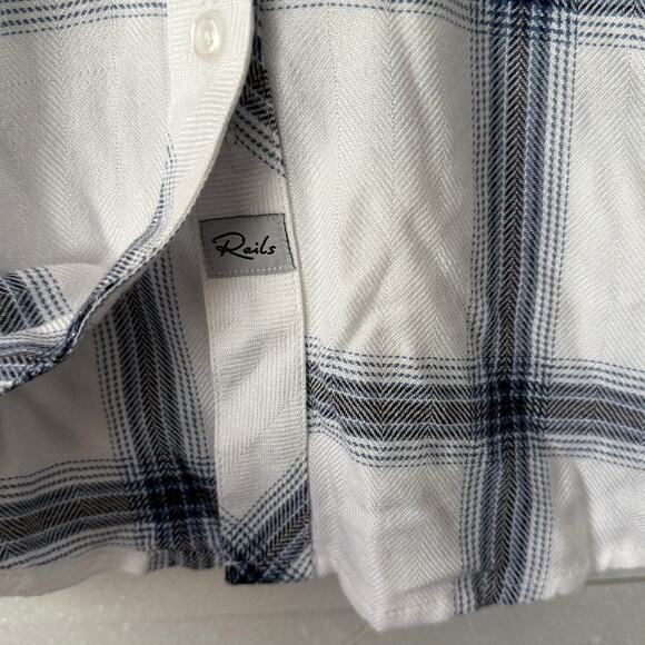 RAILS REVOLVE NWT Hunter Plaid Button Up Top Shirt Long Sleve White Azure Coal M - Picture 5 of 7